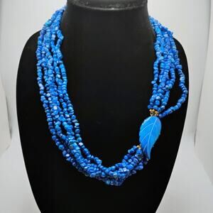 Carved Lapis Multi Strand Nugget Necklace